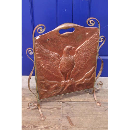 411 - An Arts & Crafts Newlin Hayle Style School Fire Screen embossed with a Winged Golden Eagle.