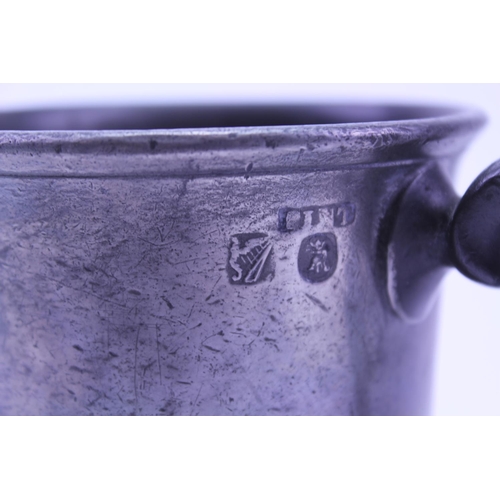 421 - A Cork One Pint Pewter Mug with Touch Mark, Flying Scroll Handle & engraved 