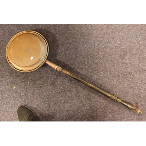 427 - A Victorian Copper Bed Warmer with a turned Beech Handle.