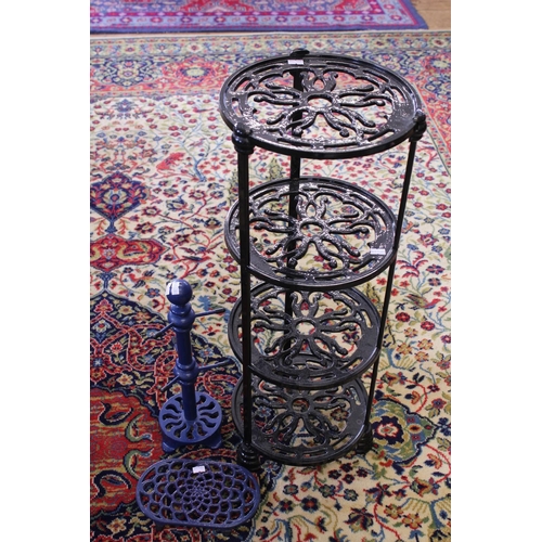 419 - A Metal Saucepan Stand, Mug Stand & Trivet.