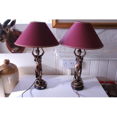 397 - A Pair of Art Nouveau Resin Figure Table Lamps.