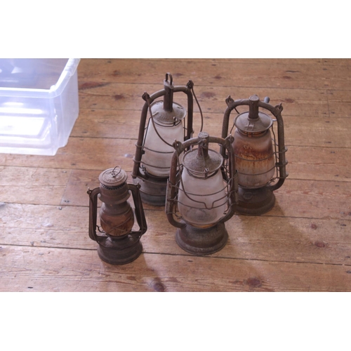 398 - 3 x Old Hurricane Lamps and one other. (As Found).