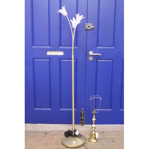 403 - A Brass candle stick table lamp along with a Lilly of the Valley standard lamp.