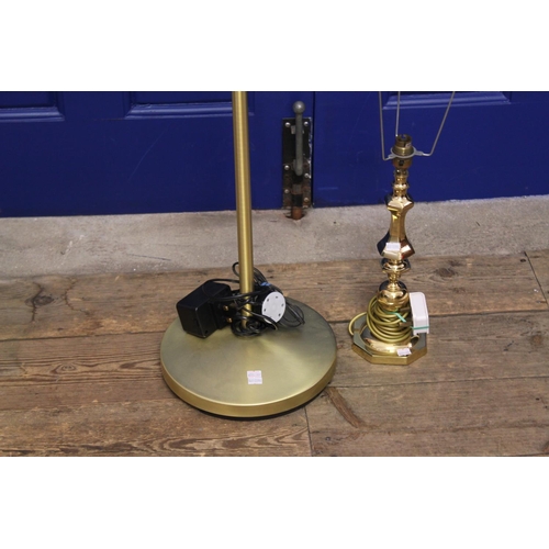 403 - A Brass candle stick table lamp along with a Lilly of the Valley standard lamp.