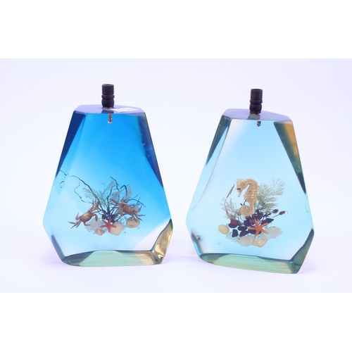 404 - A Pair of Lucite Coloured Dressing Table Lamps with inset aquarium scenes.