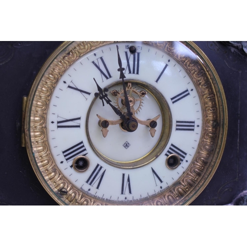 293 - A late 19th Century marble and slate cased clock with visible escapement.