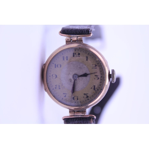 254 - Two Vintage 1930s 9ct Gold Ladies Wristwatch's, one on a Brown Strap marked G.S. & the other is mark... 