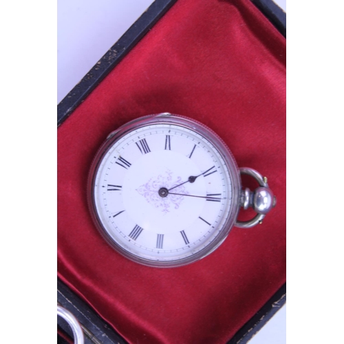 269 - A Silver Cased Pocket Watch with enamelled Face, engine turned back along with one other.