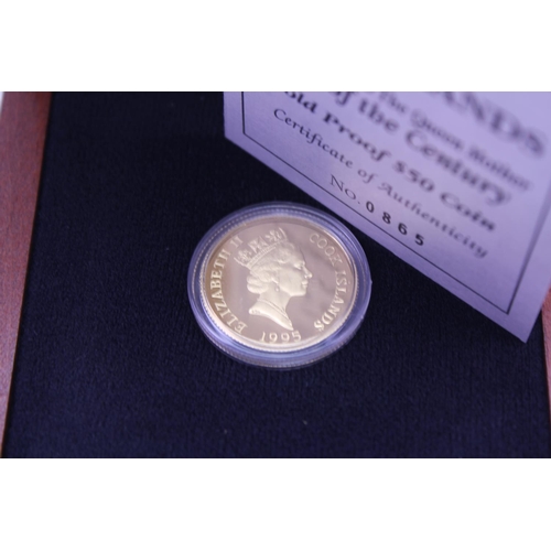 359 - A 14ct 1995 Cook Islands Queen Elizabeth Queen Mother Lady of the century $50 Gold proof coin, numbe... 