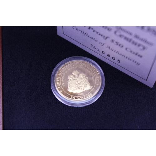 359 - A 14ct 1995 Cook Islands Queen Elizabeth Queen Mother Lady of the century $50 Gold proof coin, numbe... 