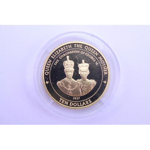 360 - A Bermuda Proof Ten Dollar 1996 Gold Queen Mother Lady of the Century Coin.