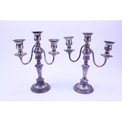 65 - A Pair of Three Branch Silver Plate on Copper Candelabra.