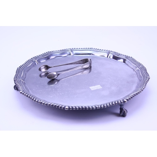 70 - A Silver Plated Salver along with a pair of Silver Plated Sugar Tongs.