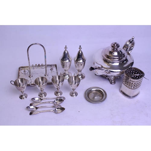 78 - A William IV Silver Plated Tea Pot, Egg Cruet Set & various other Silver Plate.