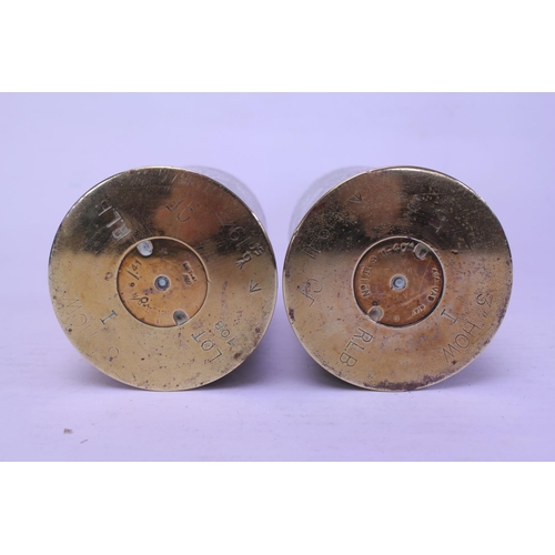 381 - Trench Art - A Pair of engraved Floral decorated Brass 3inch Howitzer Shell Cases.