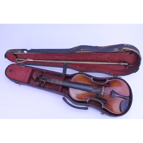 931 - A Violin with stained as ebony board & Chin Rest, Flying Scroll Head, Ebony Pins in Original Case wi... 