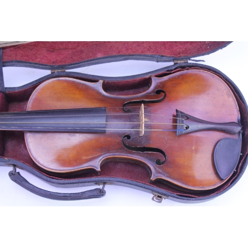 931 - A Violin with stained as ebony board & Chin Rest, Flying Scroll Head, Ebony Pins in Original Case wi... 