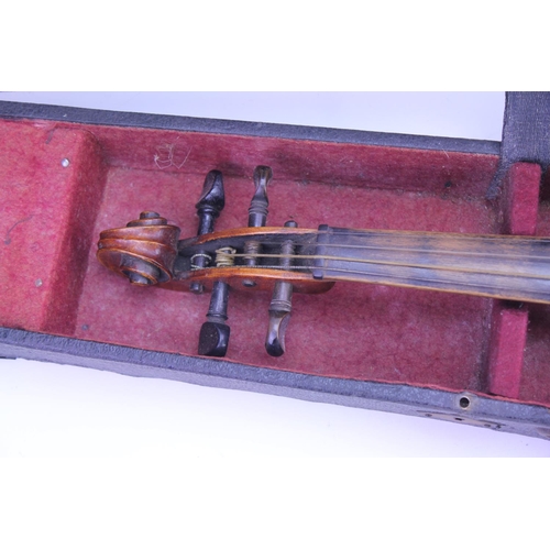 931 - A Violin with stained as ebony board & Chin Rest, Flying Scroll Head, Ebony Pins in Original Case wi... 