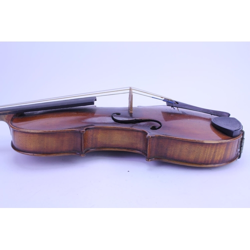 931 - A Violin with stained as ebony board & Chin Rest, Flying Scroll Head, Ebony Pins in Original Case wi... 