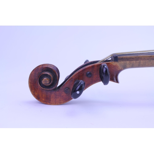 931 - A Violin with stained as ebony board & Chin Rest, Flying Scroll Head, Ebony Pins in Original Case wi... 