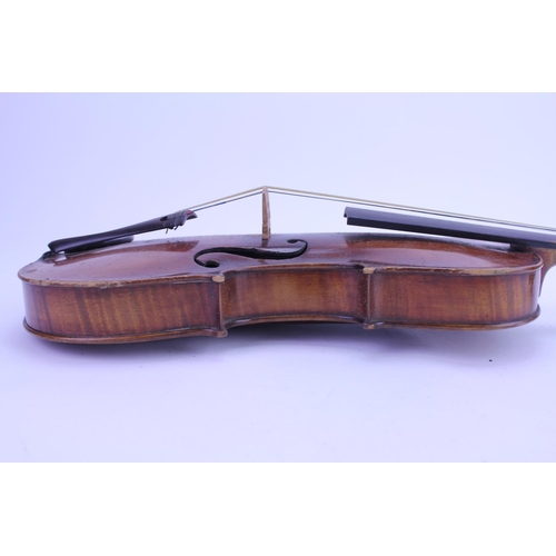 931 - A Violin with stained as ebony board & Chin Rest, Flying Scroll Head, Ebony Pins in Original Case wi... 