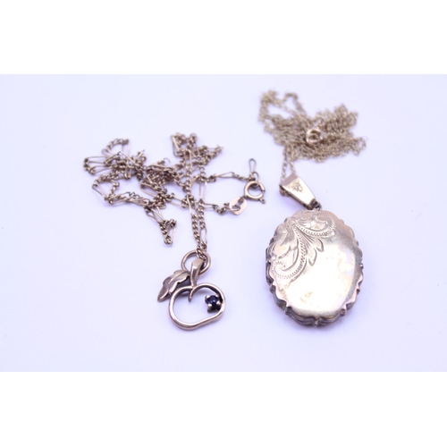 194 - A 9ct Gold chain, hung with a 9ct Gold apple shaped pendant set with stone, along with one other 9ct... 