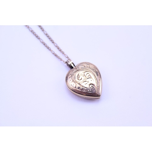 195 - A 9ct Gold chain, hung with a 9ct Gold heart shaped locket. Total weight 7.6g.