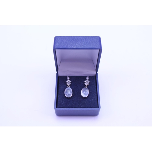 218 - A Pair of Diamond & Moonstone Drop Earrings.