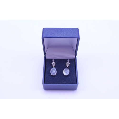 218 - A Pair of Diamond & Moonstone Drop Earrings.