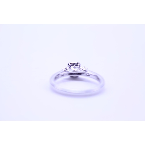 219 - A Ladies 18ct White Gold Ring set with a Radiant Cut Diamond with Diamond Chips and shoulders comple... 