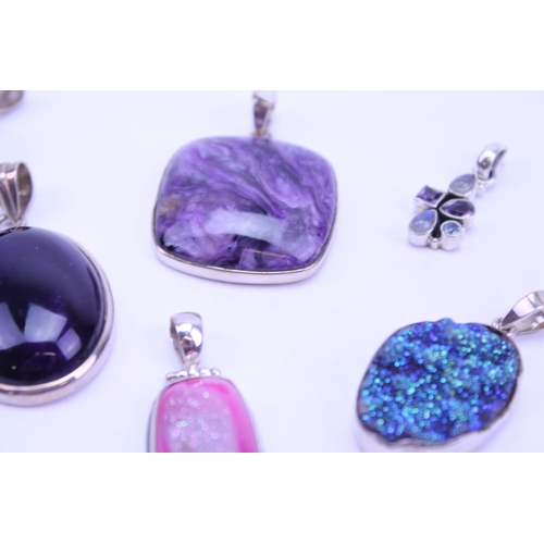 119 - A Collection of Silver Semi Precious Stone Jewellery to include 10 x Pendants, Turquoise, Purple Moh... 