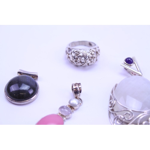 121 - A Collection of Silver Semi Precious Stone Jewellery to include 8 x Pendants, Silver Cufflinks, Silv... 