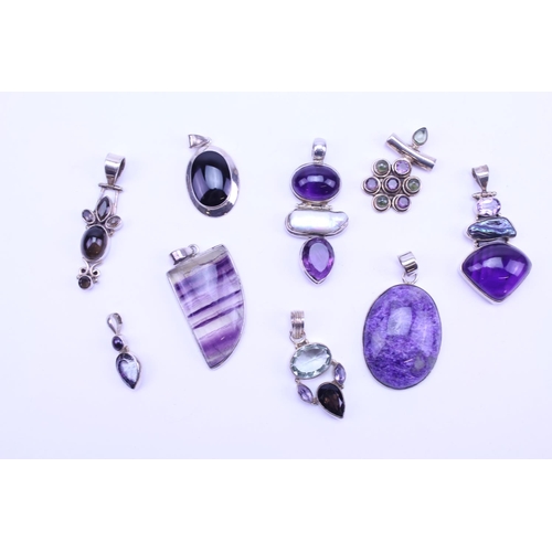 122 - A Collection of Silver Semi Precious Stone Jewellery to include 9 x Pendants, Black Onyx, Topaz, Var... 