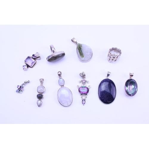 124 - A Collection of Silver Semi Precious Stone Jewellery to include 8 x Pendants, 2 x Rings, Amethyst, L... 