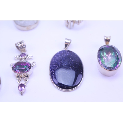 124 - A Collection of Silver Semi Precious Stone Jewellery to include 8 x Pendants, 2 x Rings, Amethyst, L... 