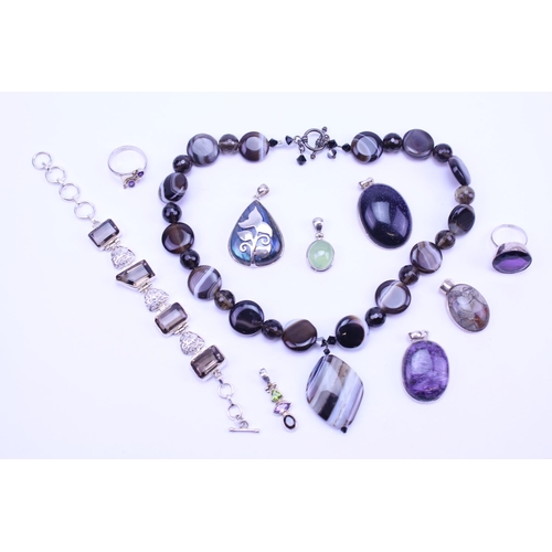 125 - A Collection of Silver Semi Precious Stone Jewellery to include 6 x Pendants, 2 x Rings, Bracelet, N... 