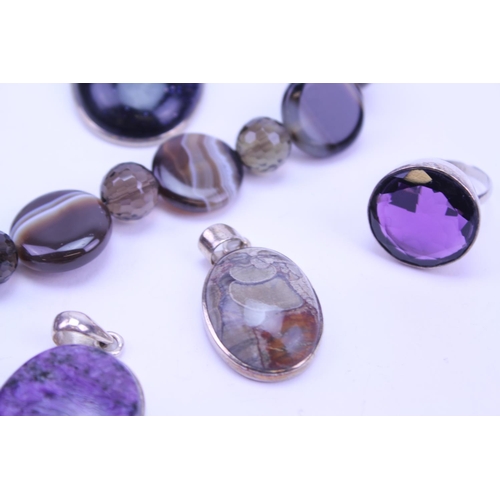 125 - A Collection of Silver Semi Precious Stone Jewellery to include 6 x Pendants, 2 x Rings, Bracelet, N... 