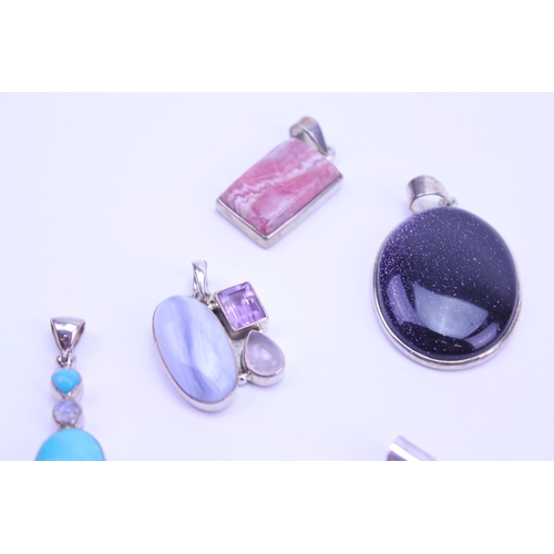 126 - A Collection of Silver Semi Precious Stone Jewellery to include 10 x Pendants, Aquamarine, Amethyst,... 