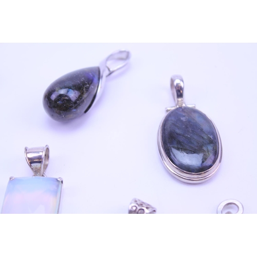 127 - A Collection of Silver Semi Precious Stone Jewellery to include 9 x Pendants, 1 x Ring, Labradorite,... 