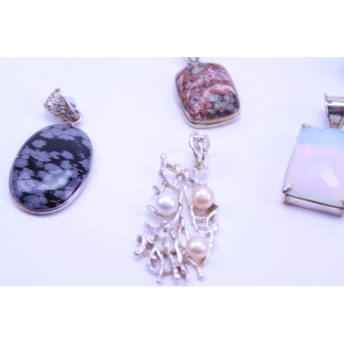 127 - A Collection of Silver Semi Precious Stone Jewellery to include 9 x Pendants, 1 x Ring, Labradorite,... 