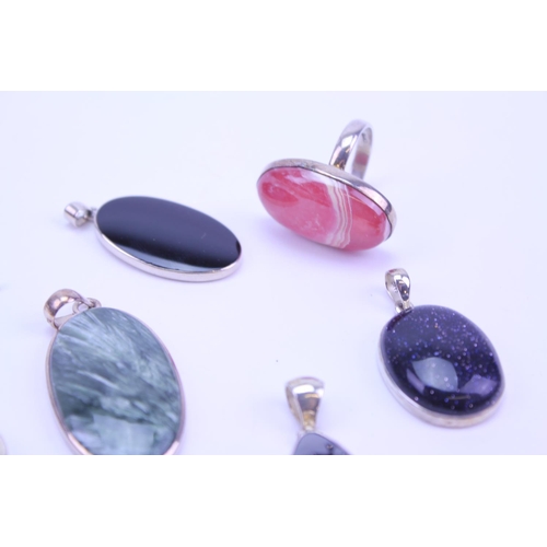 129 - A Collection of Silver Semi Precious Stone Jewellery to include 8 x Pendants, 1 x Ring, Bracelet, On... 