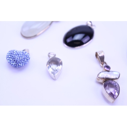 130 - A Collection of Silver Semi Precious Stone Jewellery to include 10 x Pendants, 1 x Ring, Moonstone, ... 