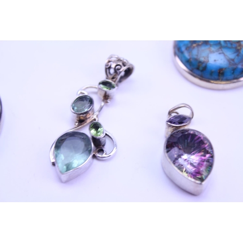 131 - A Collection of Silver Semi Precious Stone Jewellery to include 9 Pendants, 1 x Ring, Bracelet, Onyx... 