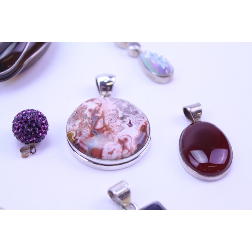 133 - A Collection of Silver Semi Precious Stone Jewellery to include 9 x Pendants, 1 x Ring, Amethyst, Ja... 