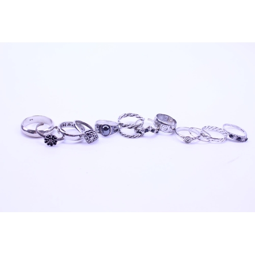 145 - A quantity of Silver rings, mounted with various stones. Total weight approx 30g.