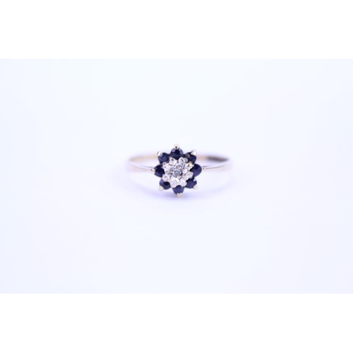 222 - A Ladies 9ct Gold Sapphire and Diamond Dress Ring. Size approx O.