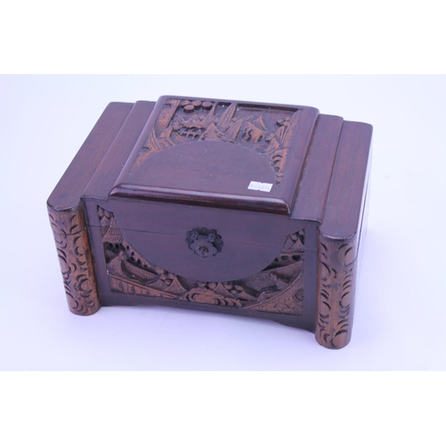 241 - A Chinese Coffer Shaped Jewellery containing Costume Jewellery, Lipstick, Compact, etc.