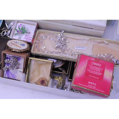 88 - A Jewellery Box containing a collection of Costume Jewellery, Boxed Sets Containing Brooches, Carved... 