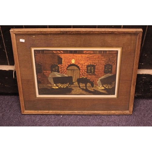 711 - A Coloured Print of Donkeys with Carts outside  The Red Tavern, Limited Edition Number 28 by 