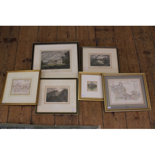 705 - 4 x Etchings along with Two Maps of Berkshire, All Framed & Glazed.